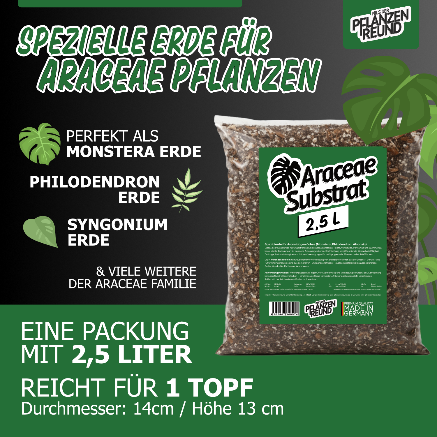 Araceae Substrat | Premium-Erde für Monstera, Philodendron, Alocasia